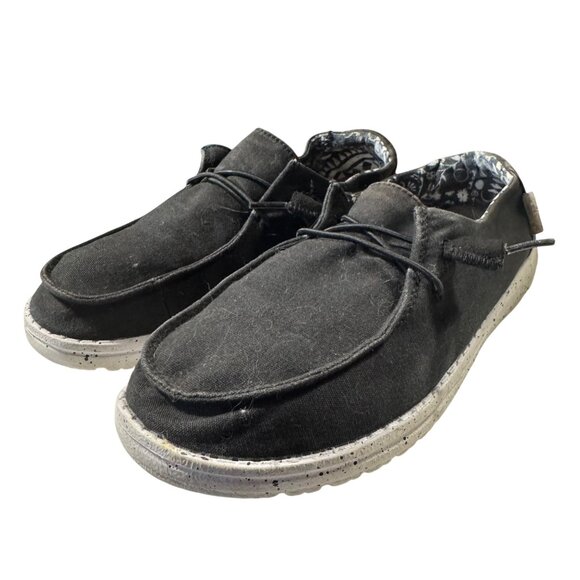 Hey Dude Women's Black Canvas Lace-Up Loafers Size 7 - Picture 1 of 8
